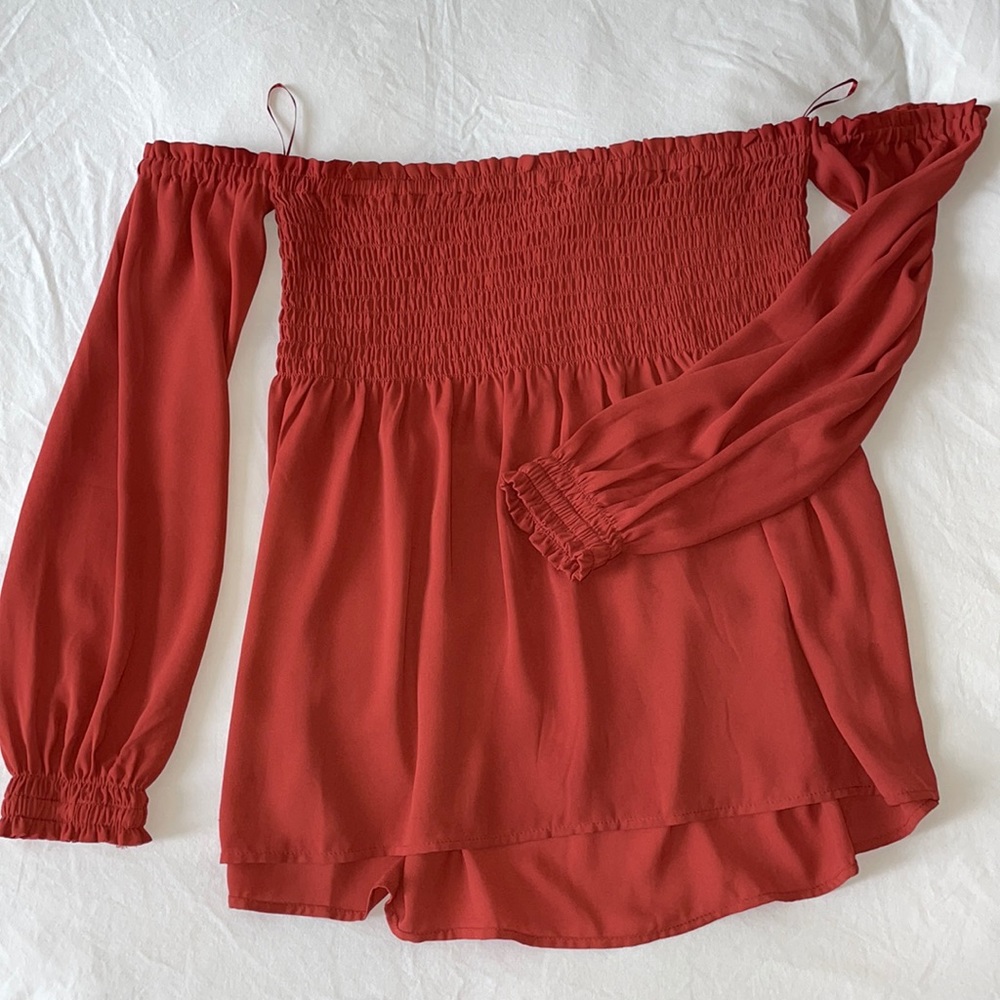 Burnt orange off the shoulder summer top